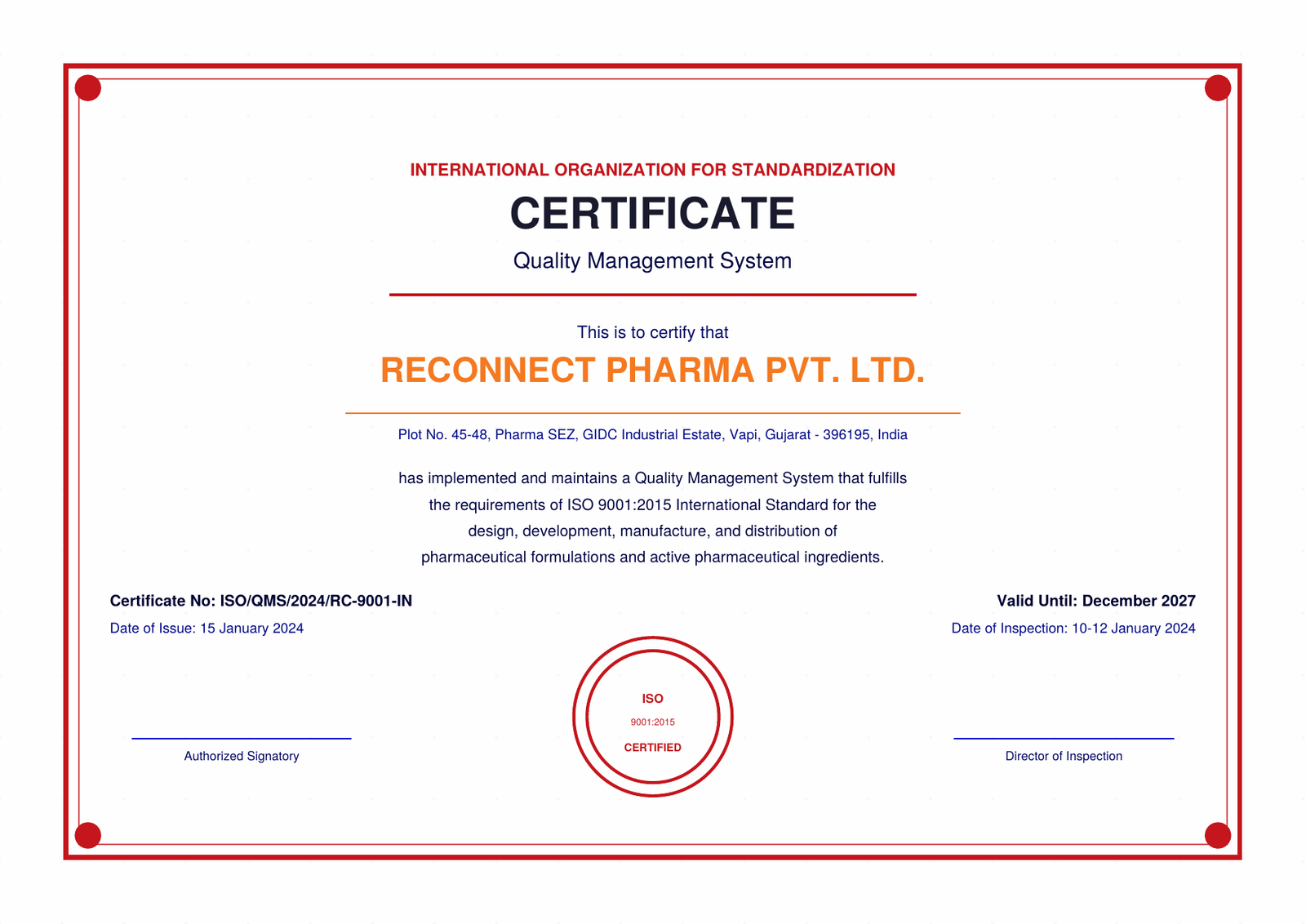 ISO 9001:2015 Certificate